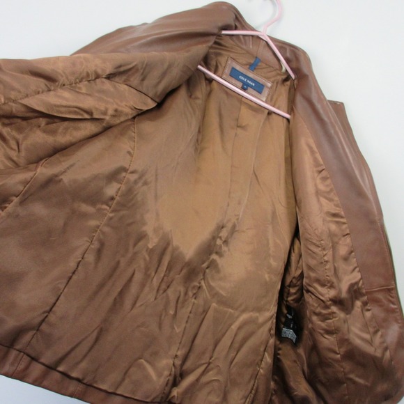 Cole Haan Brown Genuine Lambskin Leather Jacket Womens 2X Zip Biker Moto 1008 - Picture 7 of 16